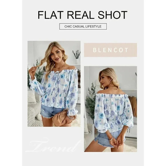 Women's 3/4 Ruffle Sleeve Off Shoulder Chiffon Blouse Summer - Picture 4 of 6